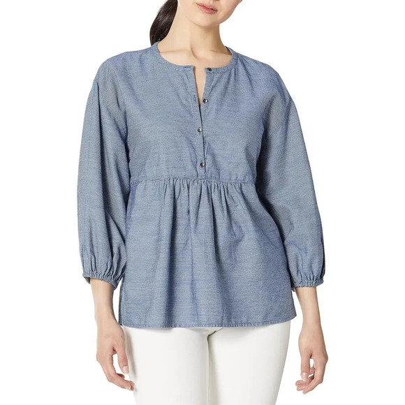 Lucky Brand Tops - Lucky Brand Womens Striped Popover Top Indigo Multi Small Casual Cotton‎ Lyocell